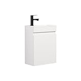 Kometmöbel Gäste-WC Waschtisch Set 40 cm Vormontiert Klein Waschbecken mit Unterschrank (Hochglanz...