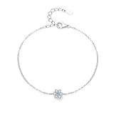 Homxi Damen Weißgold Gliederarmband 750 18K, Blume mit Aquamarin und Erstellter Diamant, 16 CM + 5...