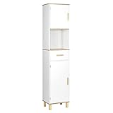 EUGAD Badezimmerschrank,Hochschrank, Badschrank mit 5 Fächern 1 Schublade, weiße Kommode im...