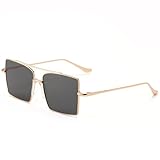 HDUBFY Quadratische Sonnenbrille im Vintage-Stil für Damen und Herren, mit Metallrahmen, Gold/Grau,...