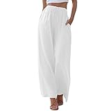 Leinenhose Damen Sommer Freizeithose Leinen Leicht Casual Yogahose Einfarbig Elegant Palazzo Hose...