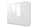 Drehtürenschrank Bado 4D, Kleiderschrank mit Spiegel, Schubladen und Spiegeltüren, Elegantes...
