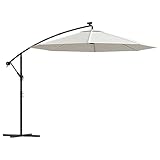 Homgoday Hängender Sonnenschirm mit LED-Beleuchtung 300cm Sand Metallstange, Outdoor Sonnenschirm...