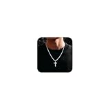 ESHIONER Kreuz Kette für Herren Silber Schwarz Titan Edelstahl Kruzifix Kreuz Anhänger silberkette...