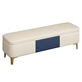 Polsterbank aus Leder, Beige mit Stauraum, moderner Fußhocker für Schlafzimmer, Eingangsbereich,...