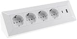 Steckdosenblock 4-fach & USB-A/C weiß - hochwertige Steckdosenleiste Ecksteckdose Tischsteckdose...