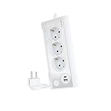 Tischsteckdosenleiste, weiß, ausgestattet mit 3 Steckdosen und 2 USB-Anschlüssen. Perfekt zum...