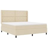 vidaXL LED Boxspringbett mit Matratze Creme 180x200 cm Stoff