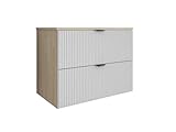 3E 3xE living.com Badezimmerschrank mit geriffelter Front, 80 cm breit, mit 2 Schubladen in hellem...