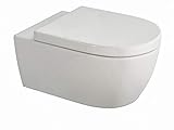 Design Hänge WC aus Keramik, Spülrandlose Toilette mit Softclose Absenkautomatik, Wand WC in weiß...