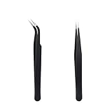 2 Stück Wimpern Pinzette, Wimpernpinzette Set aus Edelstahl, Gerade Pinzette und Gebogene...