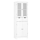 HOCSOK Badezimmerschrank Hoch, Badschrank Hochschrank mit 4 Türen und 2 Schubladen, Küchenschrank...
