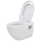 vidaXL Wand WC Keramik Weiß Absenkautomatik Softclose WC-Sitz Hänge Toilette