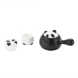 YuanSpring Teeservice aus Knochenporzellan mit Panda-Keramik – enthält 1 Teekanne und 2 Tassen,...