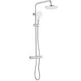 Duscharmatur mit Thermostat Regendusche, Rund Duschsystem Duscharmatur Komplettset, 20x20cm...