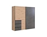 FORTE WINN 2 Schrank, Kleiderschrank, Schwebetürenschrank mit Schubladen, Schlafzimmerschrank, Holz...