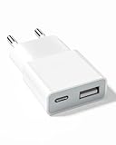 USB Ladegerät 5W Slim Ladestecker Netzteil 5V 1A 2Port USB C+ USB A Netzstecker Adapter,...