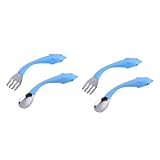 VICASKY 2 Sätze Edelstahl Kinderbesteck Set Delfin Blau Löffel Gabel Lernbesteck mit Ergonomischem...