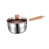 Edelstahl-Saucenpfanne mit Deckel, kleiner Milchtopf mit Holzgriff für Gasherd und Elektroherd (18...