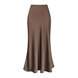 Damen Rock mit hoher Taille, solides Satinkleid, Reißverschluss, eleganter Rock Hosenträger,...