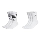 adidas Unisex 3 Stripes Crew Socken, White/Black, M & Unisex Cushioned Sportswear 3 Pairs Crew...