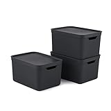 Jive Dekobox 3er- Set Aufbewahrungsbox 16l mit Deckel, Kunststoff (PP recycelt), dunkelgrau, 3x16l...