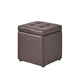 QHLMLL Braune Aufbewahrungsbox aus PU-Leder mit Deckel, Fußhocker mit Schwammkissen, Sitzwürfel,...