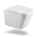 Hänge WC mit WC Sitz mit Absenkautomatik aus Keramik - Toilette mit Einloch-Superspin-Spülung -...