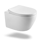 Hänge WC Toilette aus Keramik mit Toilettendeckel mit Absenkautomatik - Toilettenschüssel mit...