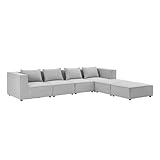 Juskys modulares Sofa Domas XXL - Couch für Wohnzimmer - 2 Ottomanen, Armlehnen & Kissen - Ecksofa...