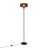 Qazqa - Retro Retro Stehleuchte I Stehlampe I Standleuchte I Lampe I Leuchte Schwarz mit Bronzeglas...