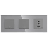 PULSAR Steckdose GaN PD 65W Schnellladen 2x USB-С 1 x USB-A mit Wechselschalter x2 Glas Grau...