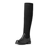 DREAM PAIRS Damen Over-The-Knee-Stiefel Oberschenkelhohe Frau Stiefel Gestrickter Schaft Langlebiges...