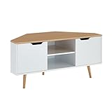 BAÏTA Lyna TV-Schrank Eckschrank – Dekor Weiß und Eiche – Industrie-Stil – L 115 x T 55 x H...