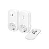 Funksteckdosen Set mit Fernbedienung – Funkschalter 2er Set, Schuko Typ F, 230V~, 1000W, IP20,...