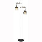 GLOBO LED Stehlampe Stehleuchte Wohnzimmerlampe 2 flammig, höhenverstellbar, Rauchglas Holz, 2x 7W...