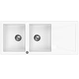 SINK QUALITY Doppelspüle mit Abtropffläche, Granitspüle weiß 116x50 cm, Doppel Spülbecken mit...