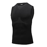 AMZSPORT Herren Kompressionsshirt Sports Tank Top Ärmelloses Funktionsshirt Laufshirt, Schwarz, L