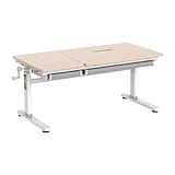 HOKO® Ergo-Study-Table COMPAKT Plus. Kinderschreibtisch, Platte Holzoptik. Manuell...