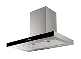 refsta 1439 CARPE VENTUM, Design Inselhaube, 90cm, Glas schwarz, Edelstahl, LED, 3 Stufen, Booster,...