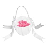 DOITOOL Weißer Blumenkorb Hochzeit mit Perlenhenkel und Schleife Leichter Handgefertigter...