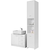 Casaria® Badmöbel Set 2-TLG Weiß Waschbeckenunterschrank Badezimmerhochschrank Unterschrank mit...