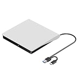 Rordigo Externes CD-DVD +/-RW-Laufwerk, USB 3.0 und USB-C, Tragbarer CD- und DVD-ROM-, Player,...