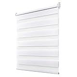 Deswell Doppelrollo Klemmfix ohne Bohren Weiß B60 x H120 cm (Stoffbreite 56cm) Rollos für Fenster...