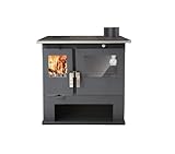 Vesro Kaminofen, Küchenofen, Holz, 7kW, Klassisch, Schwarz, Regulierung der Primär- und...