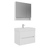 Orka Malta 80 cm Badezimmerschrank Set mit Spiegel & Keramik Aufsatz-Waschbecken – Modernes...