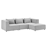 Juskys modulares Sofa Domas L - Couch für Wohnzimmer - 3 Sitzer - Ottomane, Armlehnen & Kissen -...