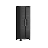 Keter Detroit Besenschrank, Utility Kunststoffschrank, Kunststoff, schwarz, 65 x 45 x 182 cm