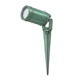 Licht-Erlebnisse Gartenstrahler mit Erdspieß Messing IP64 Grün antik 27 cm hoch klein GU10...