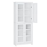 FOREHILL 190 cm Vitrinenschrank, Bücherschrank mit 4 Türen 6 Fächern, Hochschrank, Schrank für...